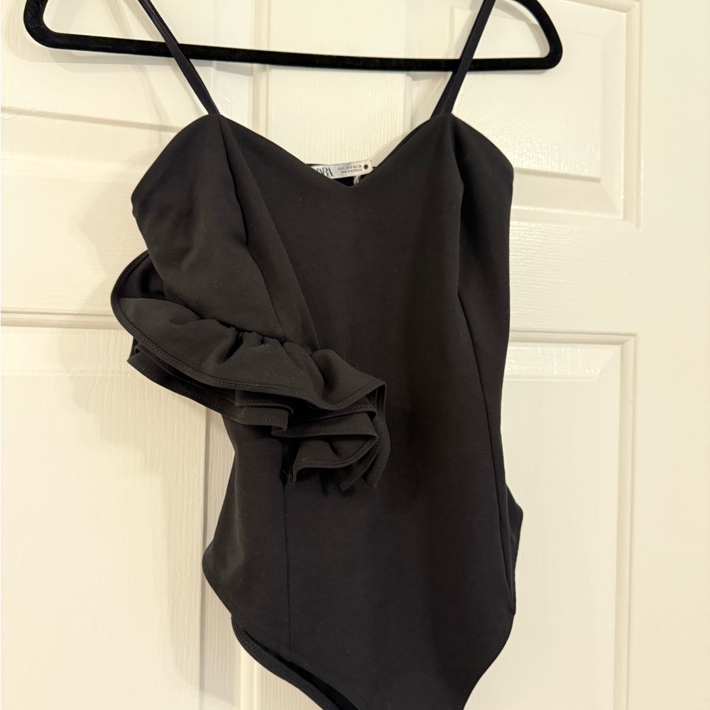 Zara Black Ruffle Women's Bodysuit